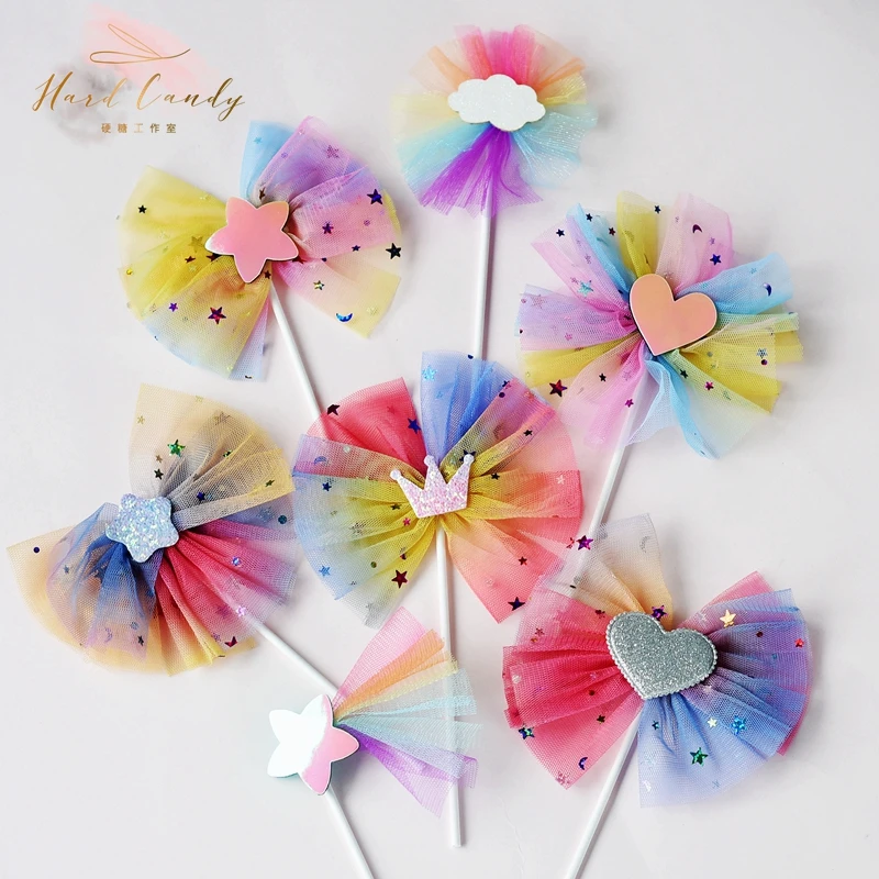 

Maille paillettes étoiles couronne gâteau Topper Laser amour coeur licorne joyeux anniversaire décor pour enfant fête de mariage