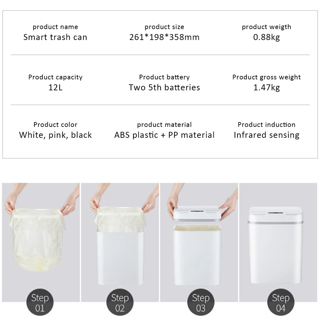 Household Automatic Touchless Intelligent Induction Trash Can Motion Sensor Trash Can Wide Opening Eco-friendly Waste Bin