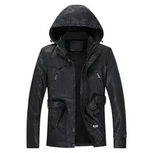 Мужские кожаные куртки, Осень-зима, мужская повседневная куртка с капюшоном, бархатная утолщенная куртка из искусственной кожи, мотоциклетная верхняя одежда для мужчин