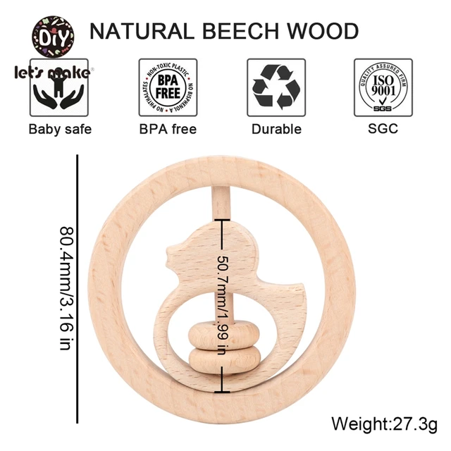 Wooden Rattle Beech Bear Hand Teething Wooden Ring Baby Rattles Play Gym Montessori Stroller Toy Educational Toys Let's Make type 14