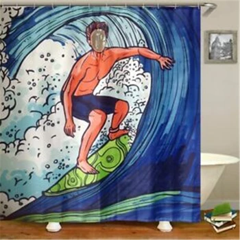 

Surf in Bluesea Design Custome Shower Curtain Polyester Fabric with 12 hooks