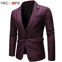 Блейзер для мужчин модный бренд плед платье Костюм Куртка Блейзер Masculino Slim Fit One Button свадебные мужские s Veste костюм Homme