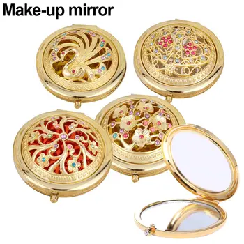 

New Hot Folding Pocket Mirror Round Compact Double-sided Crystal Hollow Makeup Mirrors SMR88