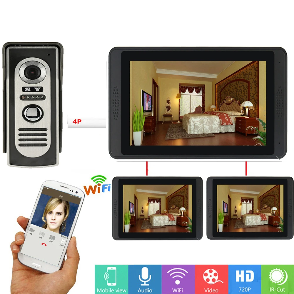 Yobang безопасности 7 дюймов 1000 TVL wifi беспроводной видео телефон двери Визуальный дверной звонок 1 камера 3 монитора непромокаемые с ночным видением