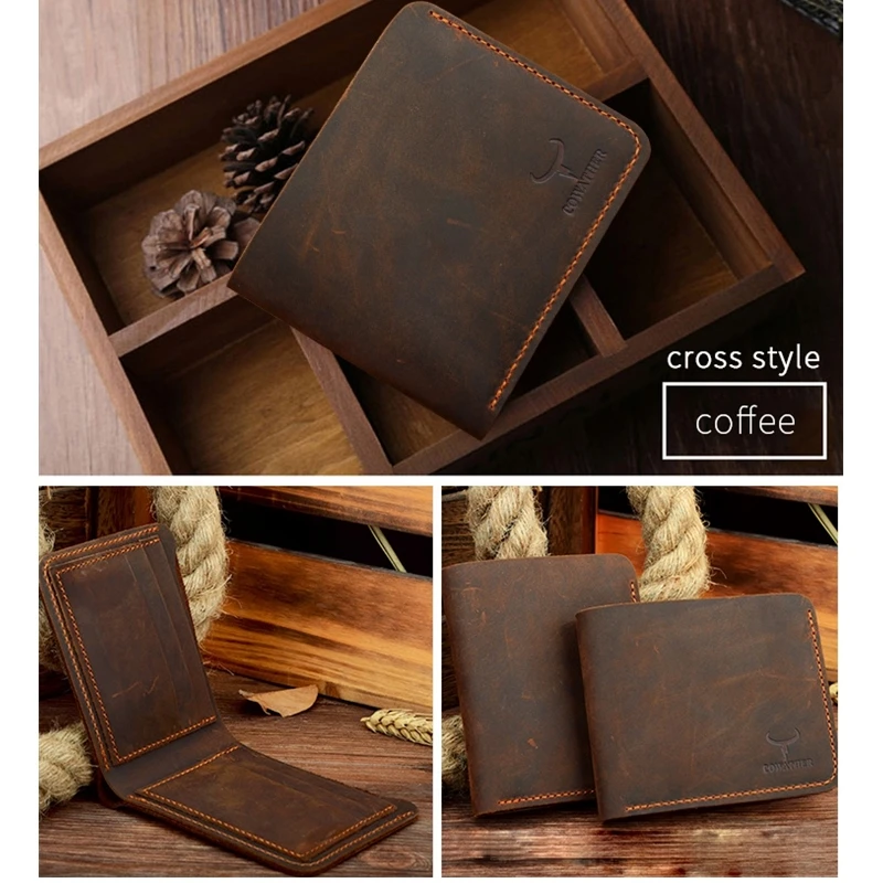 Cowather crazy horse кожа мужчины кошельки vintage подлинная кошелек кожаный для мужчин