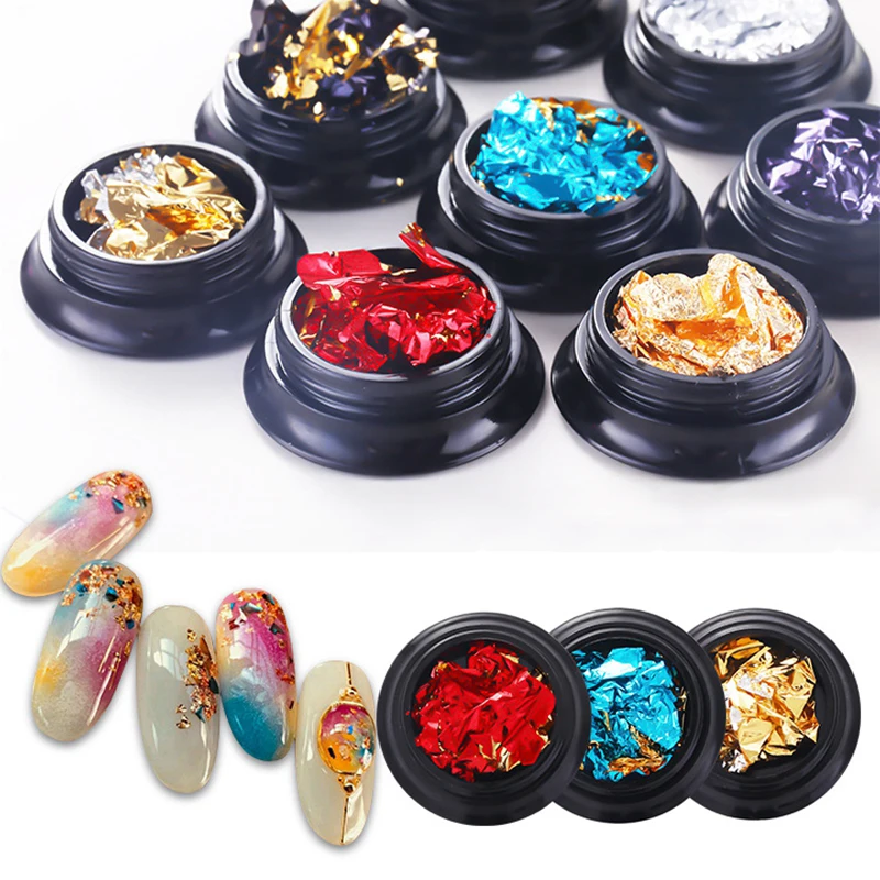 

1 Box Gold Silver Irregular Aluminum Foils Paper Gold 3D Colorful Flakies DIY UV Gel Polish Nail Art Sticker Decorations Tips