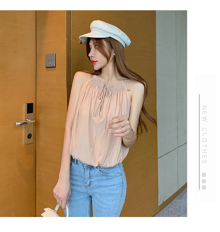 Size S-2XL Women Halter Neck Loose Soft Camis Tops Female Off-shoulder Sexy Laced Casual Solid Tees Tanks Tops Camisole Woman