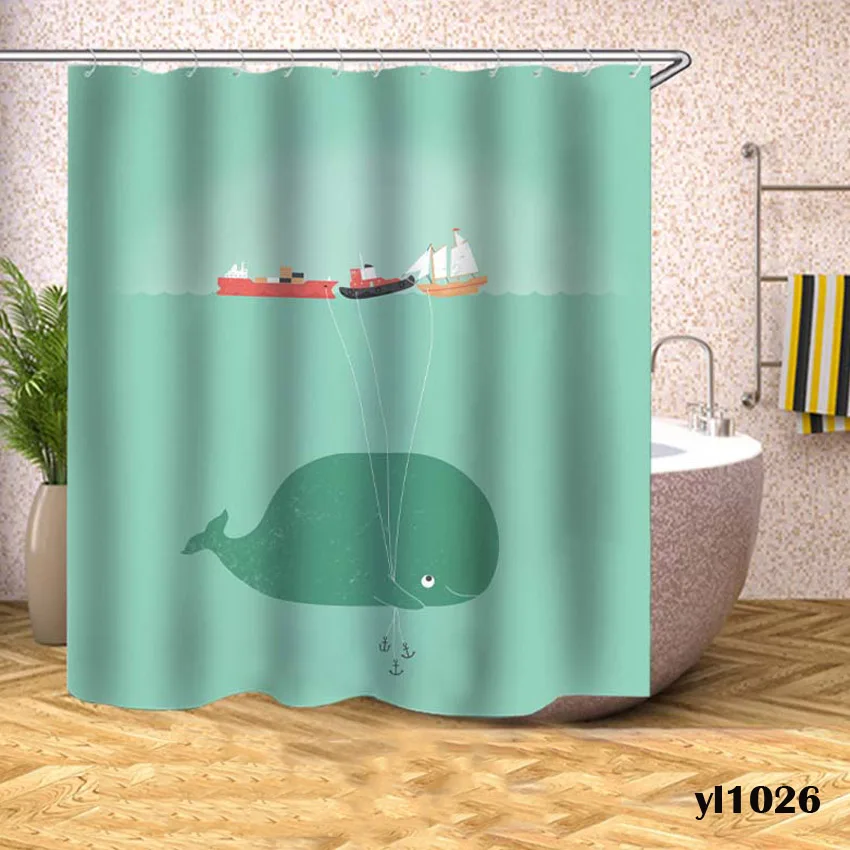 Pattern 16 Мультяшная душевая занавеска, животные, кошка, медведь, водонепроницаемая занавеска для ванной, для ванны, для купания, очень большой, широкий, 12 крючков - Цвет: Pattern 16