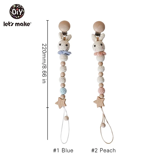 1pc Baby Pacifier Chain Teeting Chains Crochet Rabbit Panda Beads Wooden Clips Wood Teether Tiny Rod Kids Dummy Clips Baby Toys 2