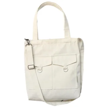 

Casual Canvas Bag Hanging Ornaments Female Students Wild Shoulder Bag Messenger Bag Female White