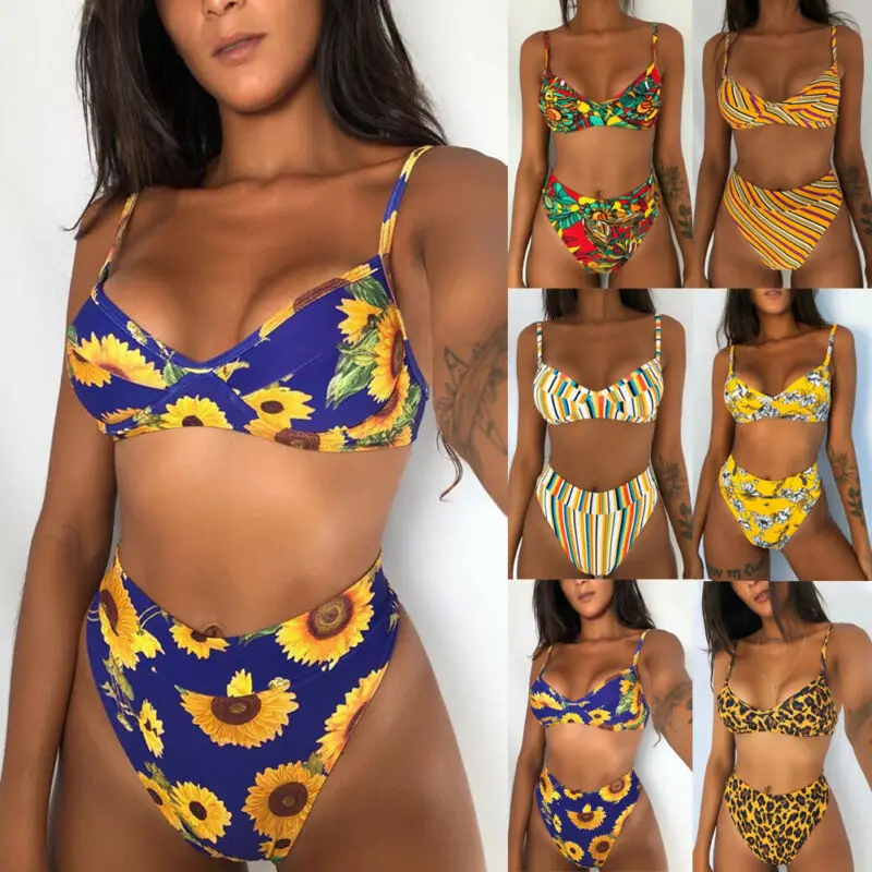 

Imcute Women 2PCS Bikini Set 6 Styles Bandage Push-Up Floral Sunflorwer Padded Swimwear Swimsuit Bathing Brazilian Hot