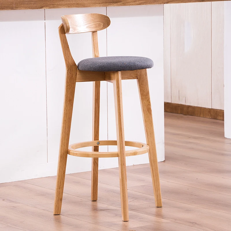 Nordic Bar Stools Solid Wood High Stool Modern Minimalist Back Consumer Commercial Lounge Chair | Мебель