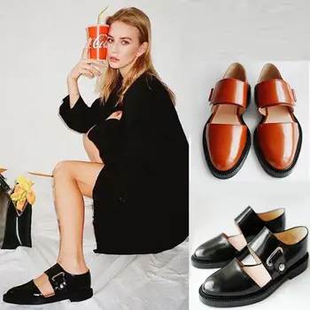 

RIBETRINI Fashion Brand Women Flat Shoes Women Classic Solid Casual Retro Sandals 2020 Handmade Designer Sandals