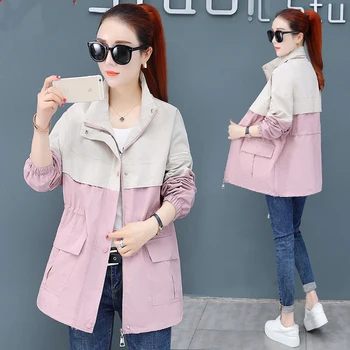 

Spring 2020 Autumn New Woman Casual Jackets Fashion Patchwork Long Sleeves Coats Female Outerwear Long Baseball Jacket