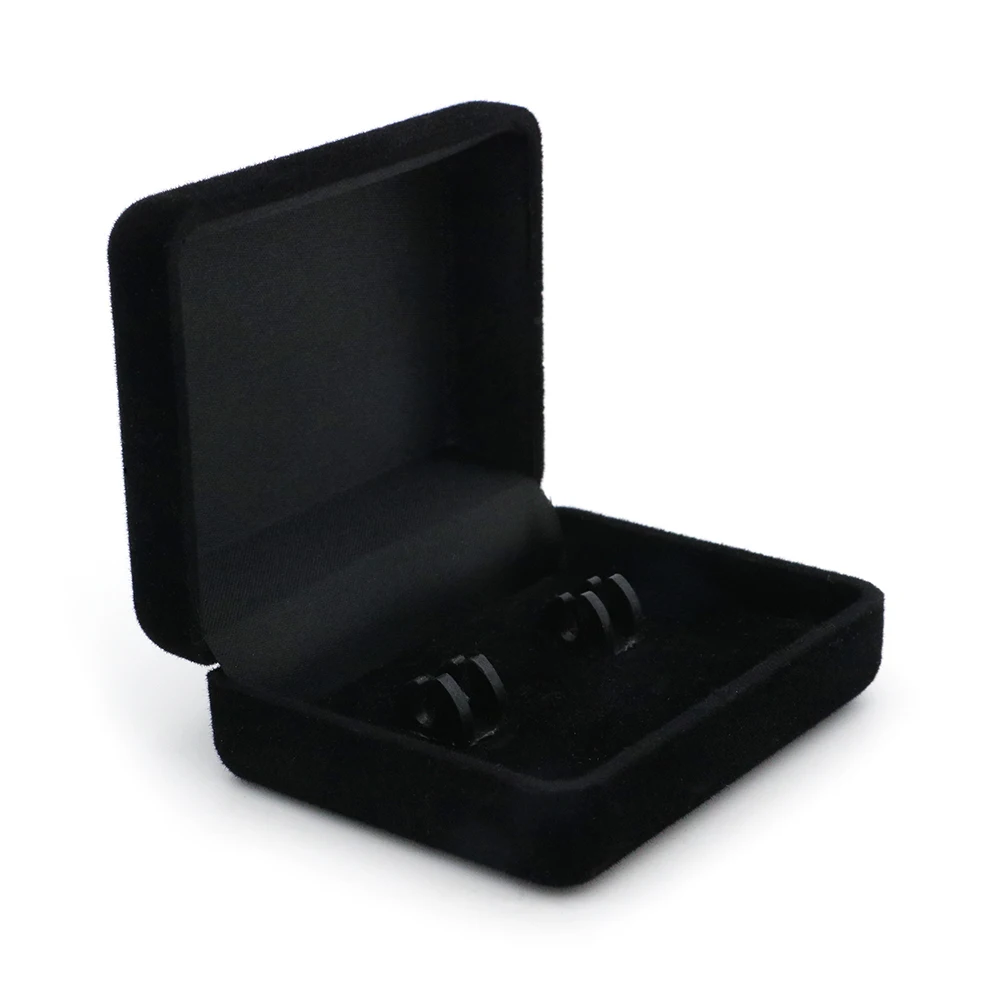 Промо-акция! Черная флокированная маленькая коробка для запонок, 12 шт./лот, размер 7,6*5,8*3 см, пластиковый материал, отличные подарочные коробки для мужчин