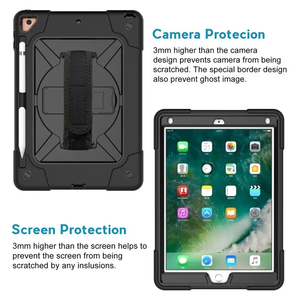 IBuyiWin тяжелое вращающееся покрытие силиконовым ПК для iPad 5 6/Pro 9,7/Air 2 9," чехол для планшета для нового iPad 9,7 / с ремешком