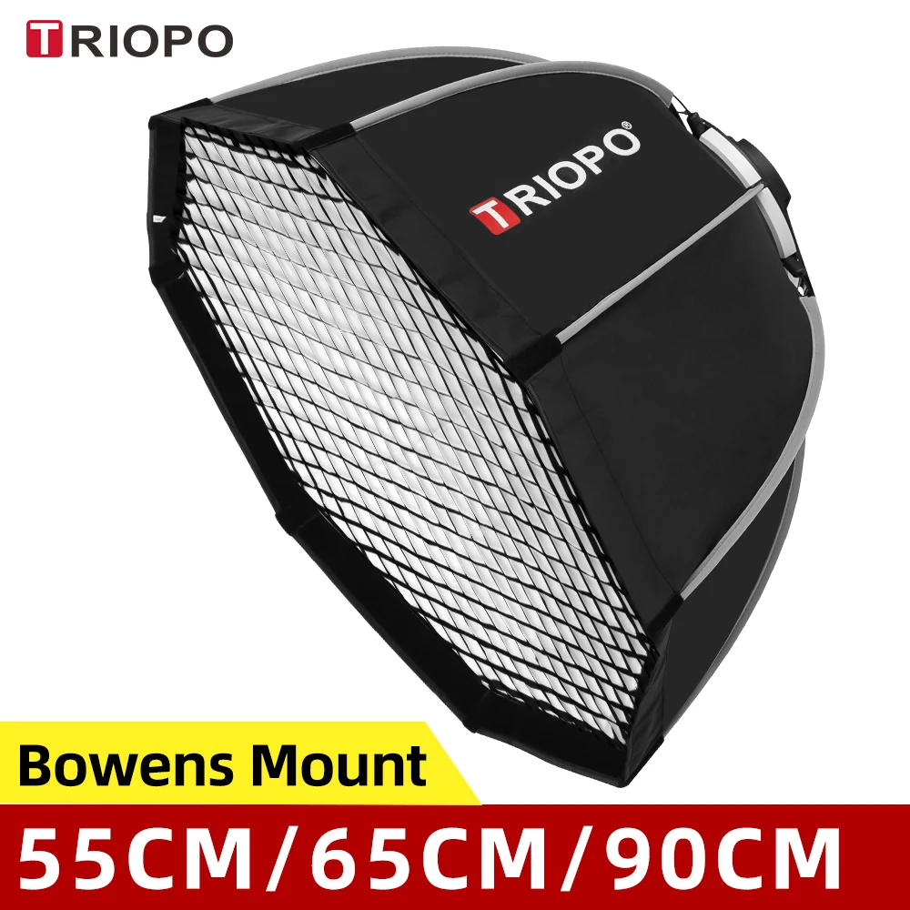 

Triopo 55cm 65cm 90cm Photo Portabe Bowens Mount Octagon Umbrella Softbox + Honeycomb Grid Outdoor Soft Box for Studio Strobe