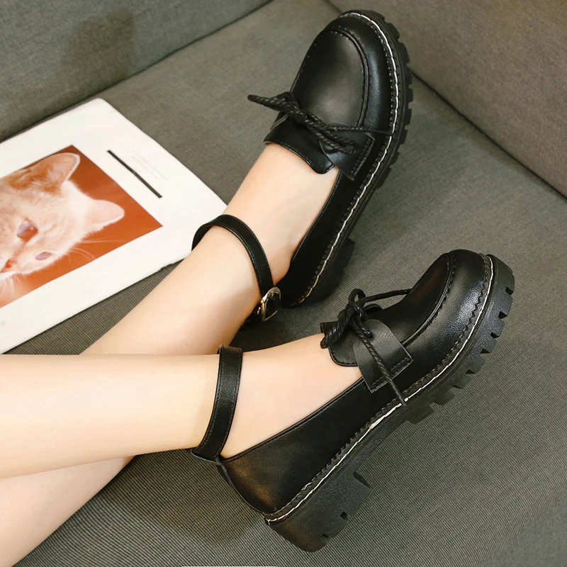 Chaussures de princesse Lolita pour femmes, style japonais, mignon, avec  nœud rond, noir, plateforme étanche, Kawaii | AliExpress