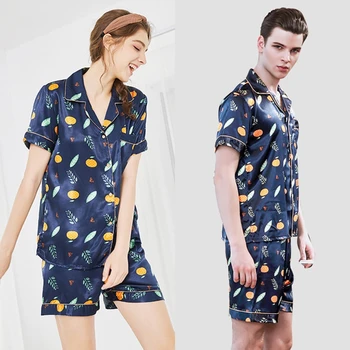 

Pajamas classic rayon couple pajamas ladies spring and summer short sleeve shorts home service navy blue suit pijamas women
