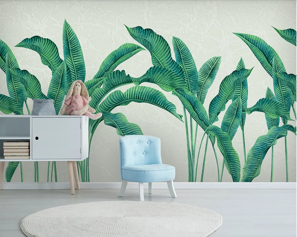 

Custom wallpaper modern minimalist hand-painted watercolor plants leaves Nordic background wall-waterproof material