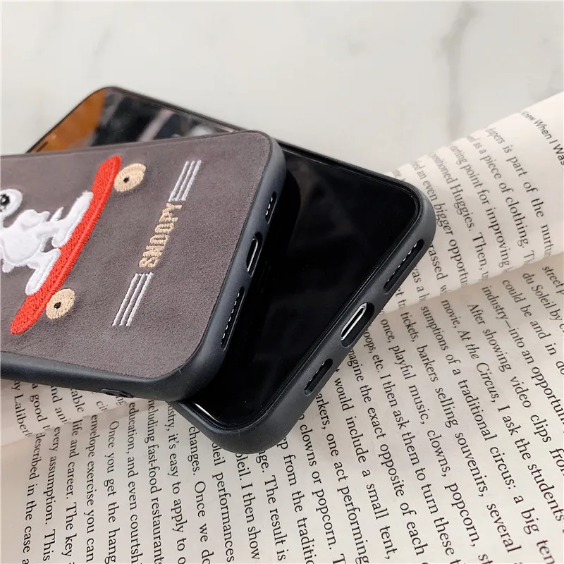 Luxury cute 3D Pet dog embroidery hard leather phone case for iphone 7 7plus 8 8plus X XS XR MAX back cover coque capa