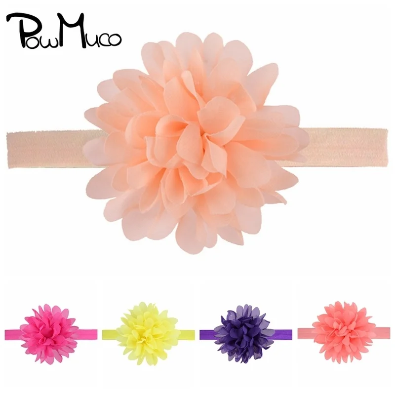 

Powmuco 6pcs/lot Lovely Handmade Flower Toddler Elastic Hairband Solid Color Chiffon Floral Children Headband Baby Accessories