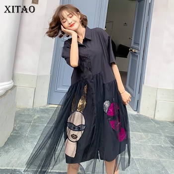 

XITAO Mesh Women Dress Fashion New Patchwork 2020 Summer Elegant Goddess Fan Casual Style Pattern Minority Loose Dress XJ4659