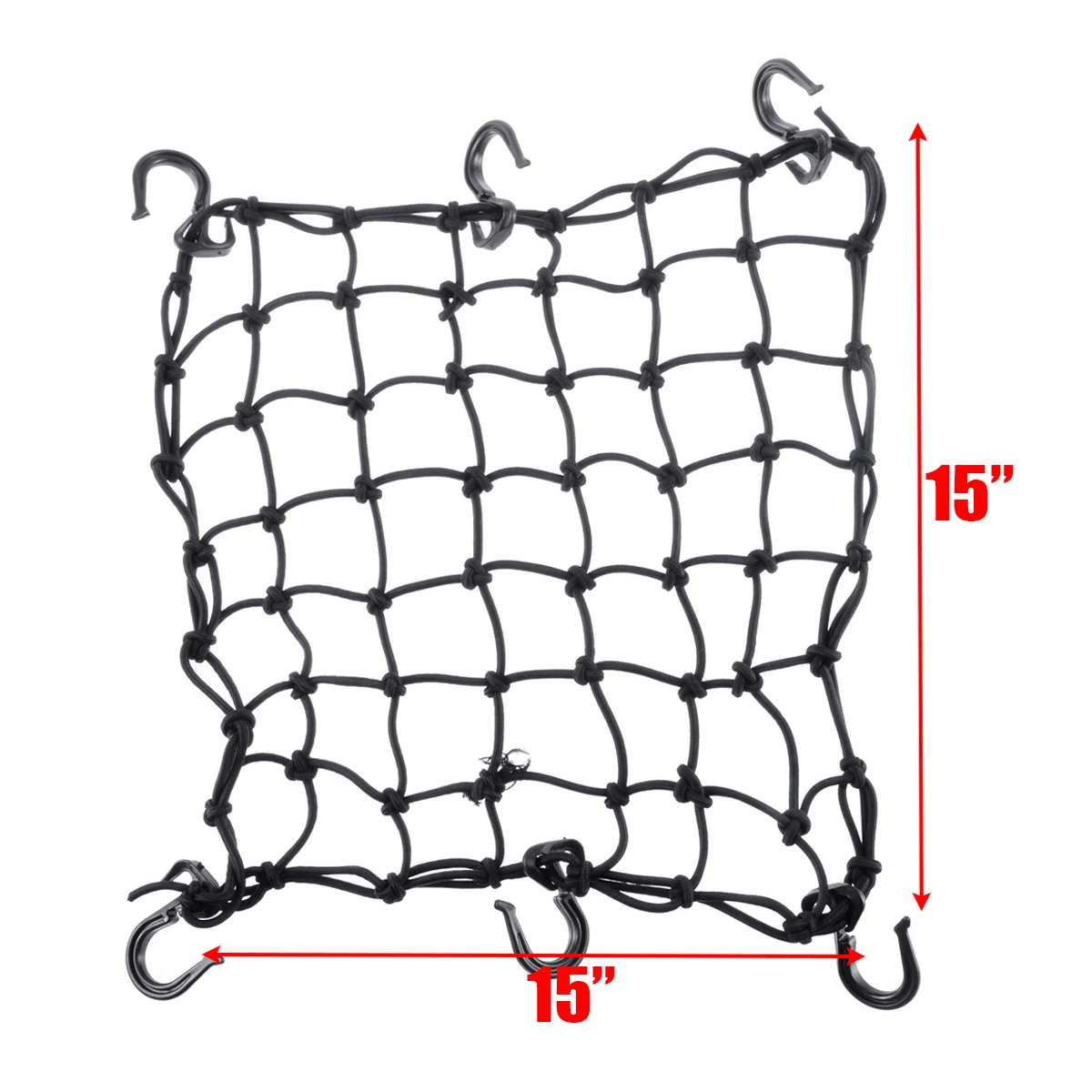 For Motorcycle Off-Road ATV 1PC 15"x15" Hold Down Helmet Cargo Luggage Net With 6 Black Adjustable Moto Hooks Mayitr