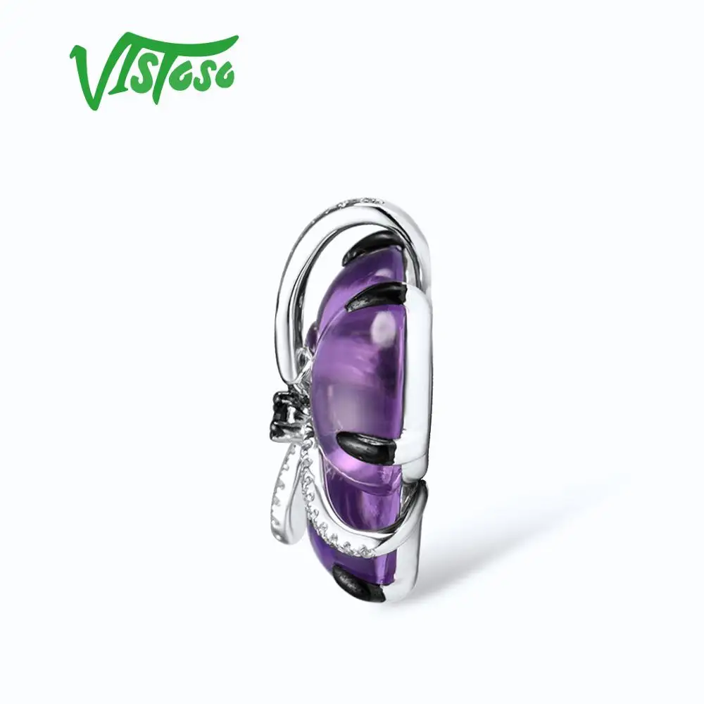 Женский кулон из белого золота VISTOSO Pure14K 585 блестящий белый и черный аметист
