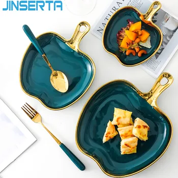 

JINSERTA Ceramic Storage Tray Dinner Plate Dish Tableware Living Room Dessert Fruit Cake Snack Nuts Plate Desktop Decor Tray