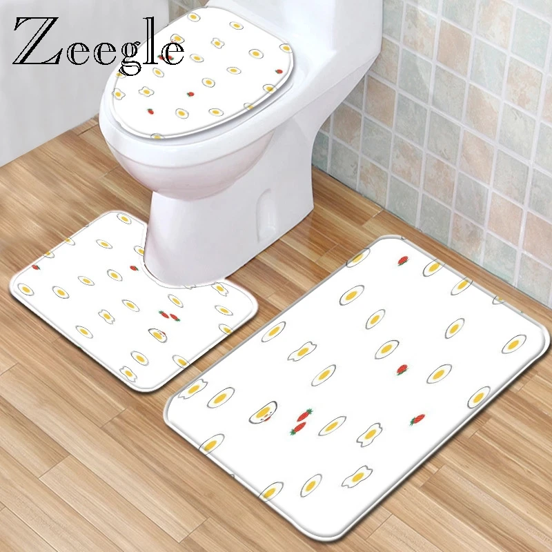 Zeegle 3pcs Bath Mat Set Anti Slip Mat  Toilet Seat Cover Washing Machine Bathroom Rug Bathroom Shower Foot Rug Absorbent Rug