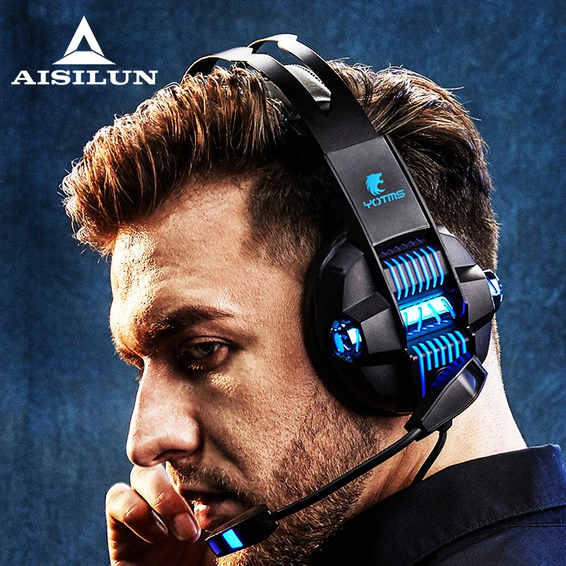 Professional gaming headsets with mic usb Wired Big Headphones 7 1 Surround 4 coil LED light hd Microphone for Gamer PC PS4 PRO