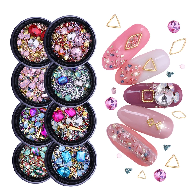 

1 Box 3D Nail Art Rhinestone Mix Sized Nail Studs Flat Back AB Color Crystal Gemstone Rhinestone Nail Art DIY Design Decoration