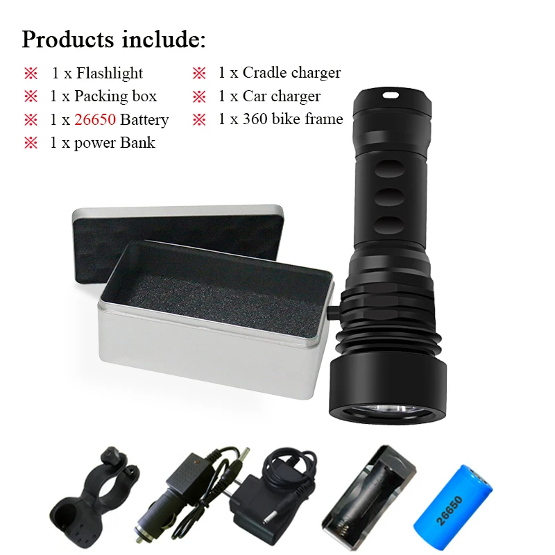 Flashlight C-BOX Xm l2 профессиональное оборудование для дайвинга 100 м подводный фото заполняющий светильник подводный вспышка светильник s 26650 Водонепроницаемый светодиодный фонарь лампе фонарь e - Испускаемый цвет: Flashlight C-BOX