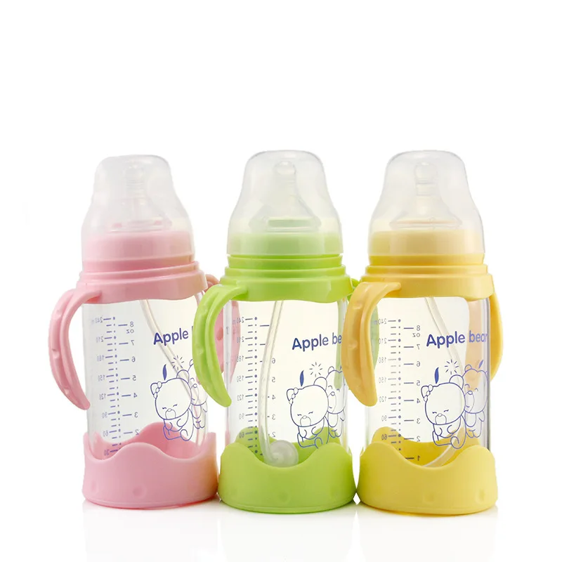 

Apple bear Newborns Wide Mouth Breast Milk RealSense Feeding Bottle Explosion-Proof Glass Baby Feeding Bottle 240 Ml