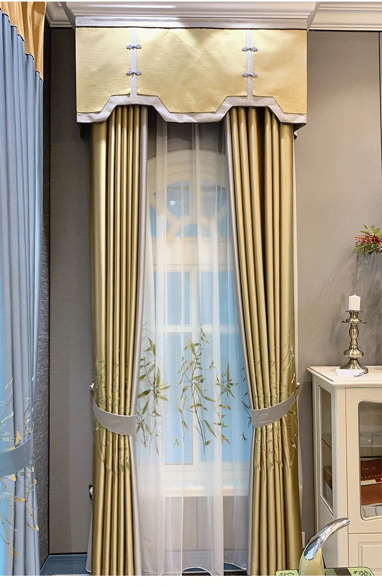 novo estilo chinês de alta qualidade bordado de bambu cor combinando com cortinas blackout para sala de estar quarto produtos personalizados