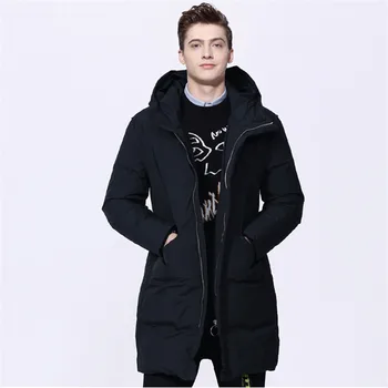 

New Winter Down Jacket Men's Zipper and Hat Casual Medium-Long Coat 2019 Fashion Large size Men's White duck down Outwear JIA457