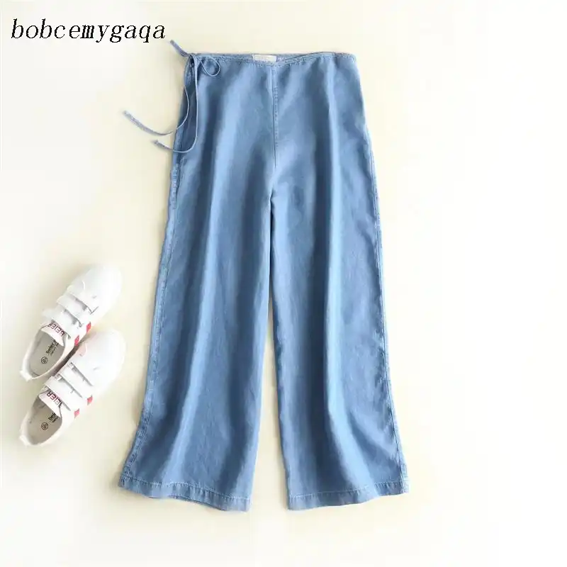 blue denim palazzo pants