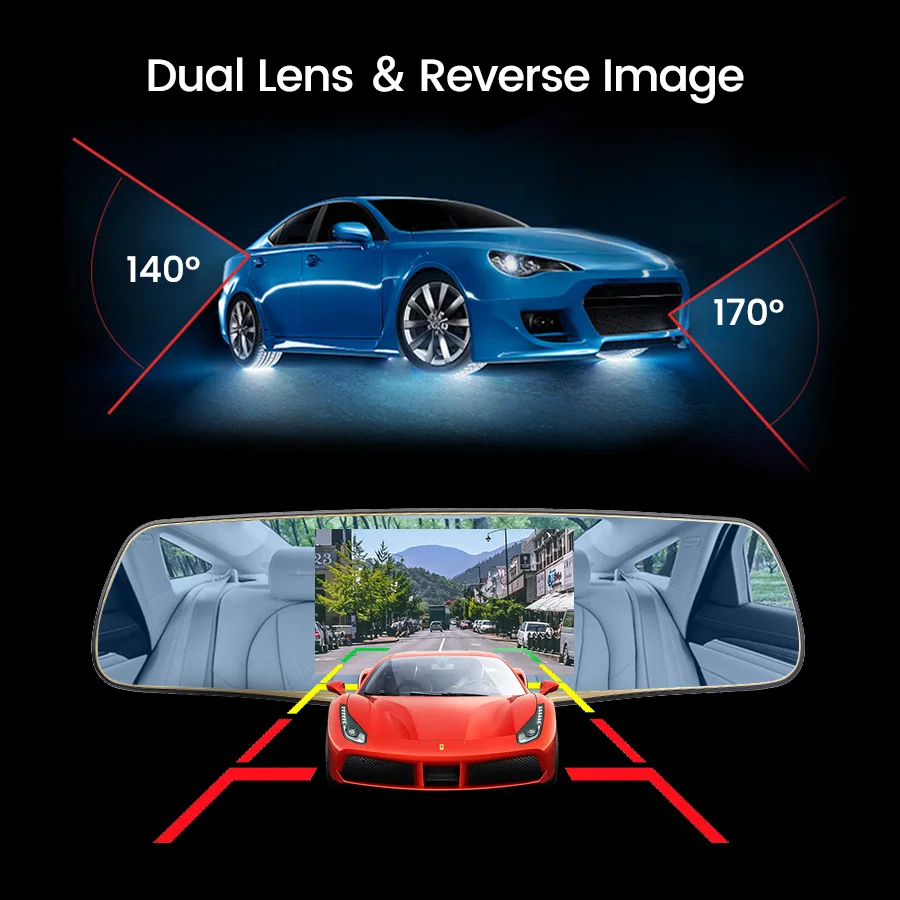  E-ACE Car Camera 5 Inch DVRs With Dual Camera Lens Full HD 1080P 30FPS Video Registratory Rearview 