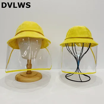 

Parent-child Protective Fisherman Hat Anti-fog With Face Protective Mask Corduroy Children Sun Protection Hat Yellow Color