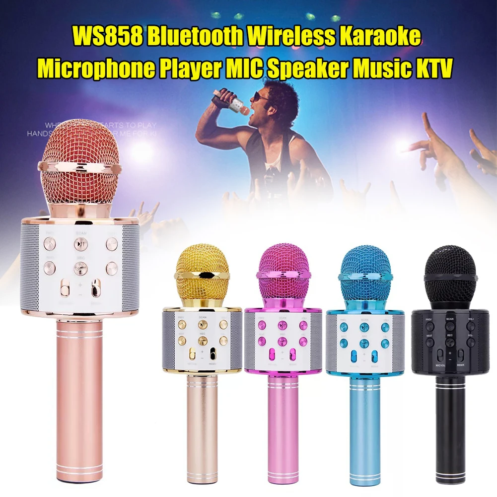 WS 858 bluetooth караоке микрофон беспроводной Профессиональный динамик consender ручной микрофон радио mikrofon studio Запись микрофон