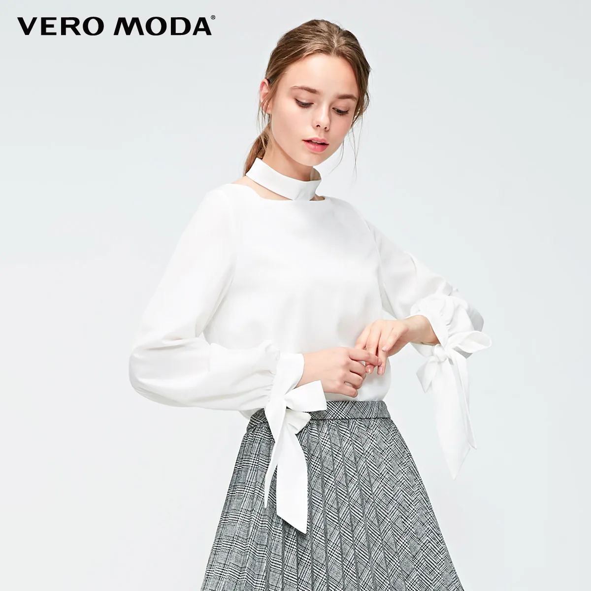 Vero Moda Женская двухъярусная шифоновая рубашка на шнуровке с манжетами | 319151503 - Цвет: S85 Snow white