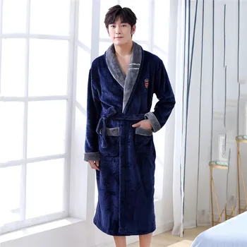 

Male Sleepwear Kimono Bathrobe Gown Coral Fleece Solid Colour Intimate Lingerie V-neck Home Dressing Gown Home Clothing