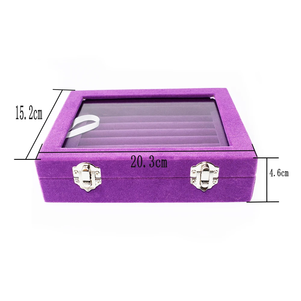 SZanbana фиолетовый 7 слотов бархатное кольцо Дисплей коробка серьги организатор ювелирных изделий лоток запонки для хранения и показать чехол с прозрачной стеклянной крышкой