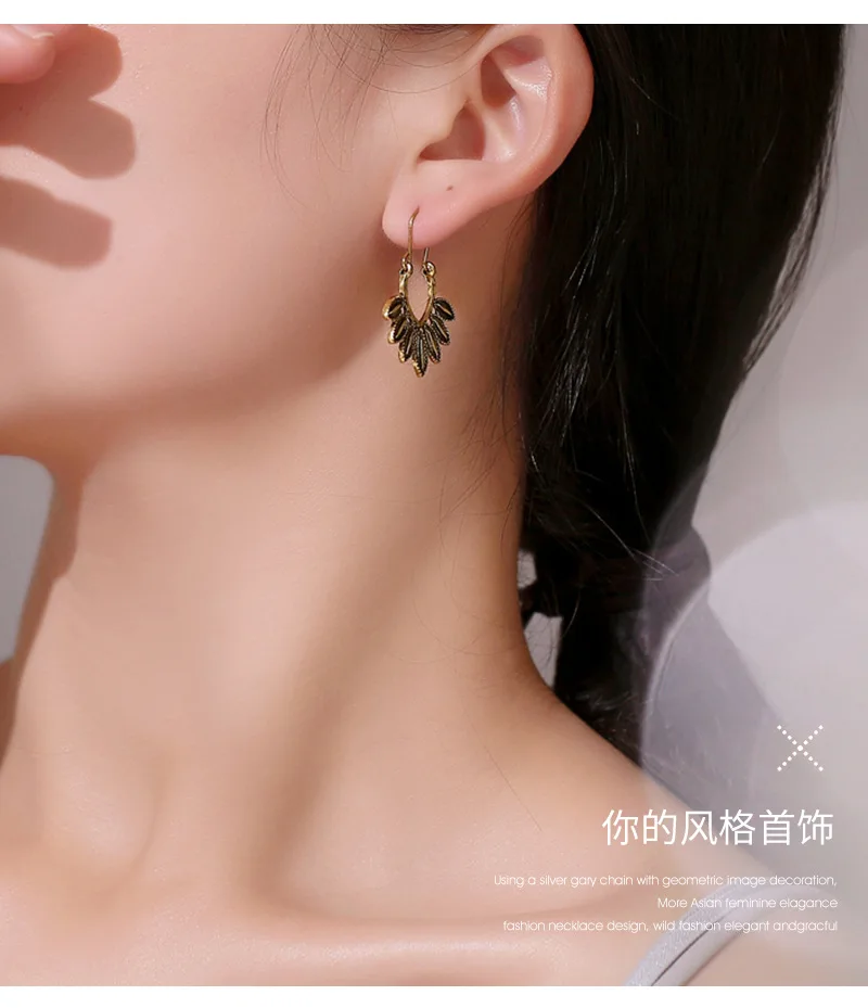 2019New серьги Модные Ретро пляжные серьги в форме ракушки женские этнические листья ветра u-образные серьги