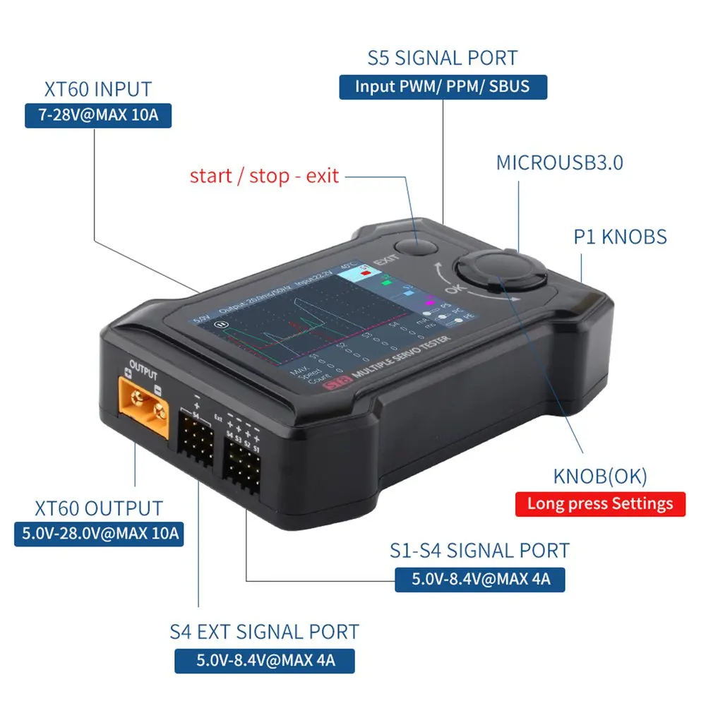ToolkitRC ST8 2," TFT 7-28V 8-канальный Servo интегрированный Тесты er с 4 независимых Интерфейс сигнала Тесты Curren коллектор
