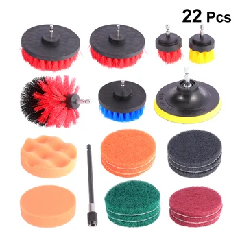 

1 Set of 22pcs Electric Drill Brush Kit Round Scrubber Cleaning Brushes for Carpet Glass Car Tires Red Green Blue Yellow