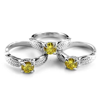 

ZXMJ Harried Golden Snitch Ring Quidditch metal colour potters Wedding Angel Wing Rings with Orange Crystal Jewelry Gifts Ring