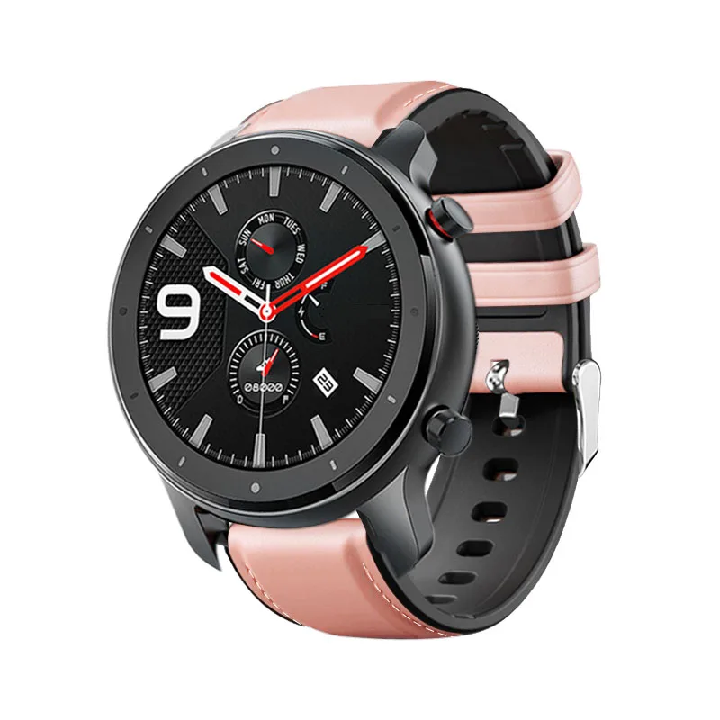 black pink Силиконовый+ кожаный ремешок для Xiaomi Huami Amazfit GTR 47 мм браслет ремешок для Amazfit Stratos/для Polar Vantage M браслет - Цвет: black pink