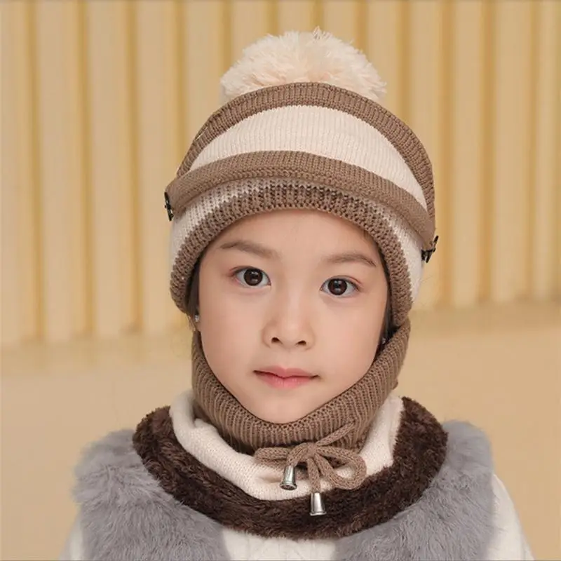COKK Winter Hats Girls Boys Knitted Hat Warm Pom Pom Cap Skullies Beanies For Children High Quality Girls Mask Windproof